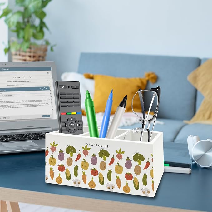 Boho Classroom Pen Pencil Holder Organizer for Desk, Vegetables Educational Wooden Box Signs Decorations for Kids Boys Girls Room Bedroom Classroom Bedroom Desk Tabletop, Kids Room Decor