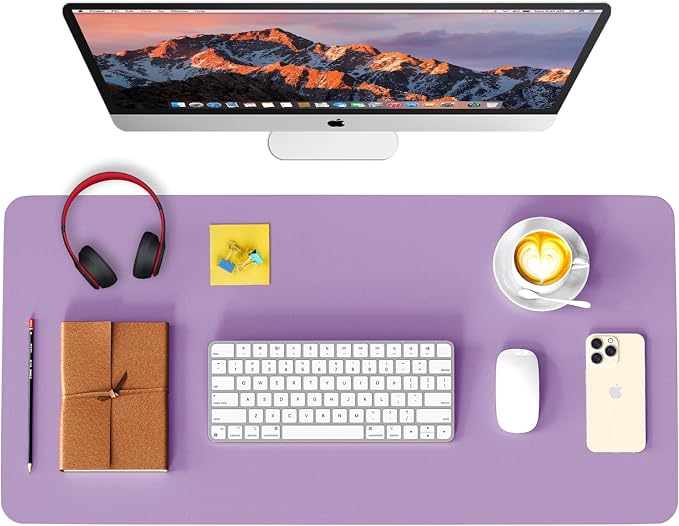 Leather Desk Pad Protector, Waterproof Mouse Pad, PU Desk Mat, Office Desk Cover, Desk Writing Mat for Office/Home/Work/Cubicle (Purple) 35.4x17 in