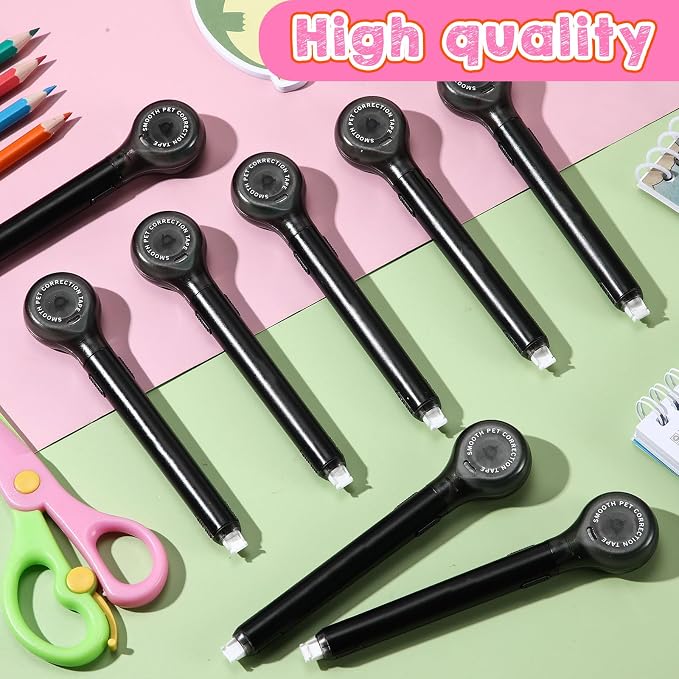 Gersoniel 10 Pack Correction Tape Pen Correctional Ink Tape Push Pull Protective, Easy to Use Applicator for School Office Supplies, 0.2 x 236 Inch (Black Color)