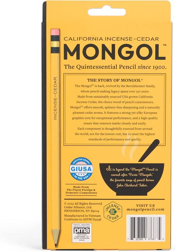Mongol Classic Incense Cedar #2 Pencil - 48-Pack - Pre-sharpened, European Graphite Core, US Grown Cedar, Smudge Free Eraser – Nontoxic PMA Certified