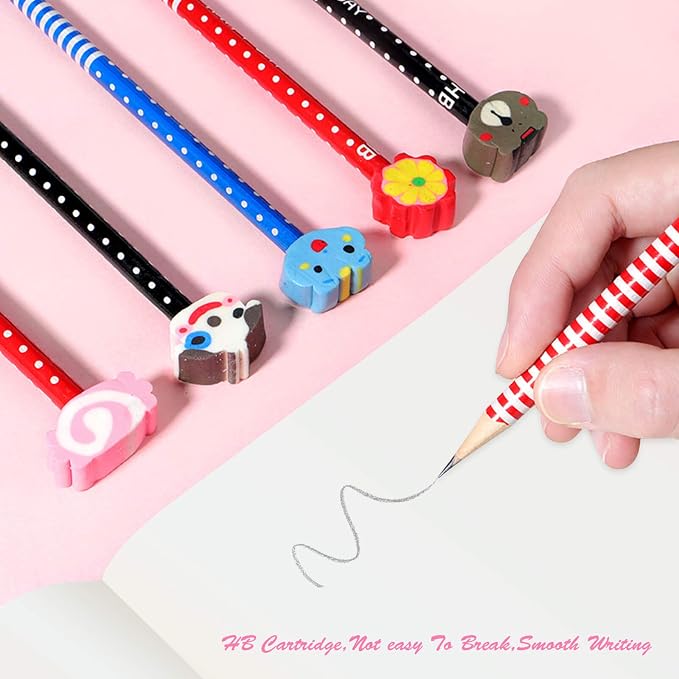 Cute Pencils for Kids, Fun Pencil with Erasers Toppers, Woodcased #2 Pencils for School Classroom(12 Pack)