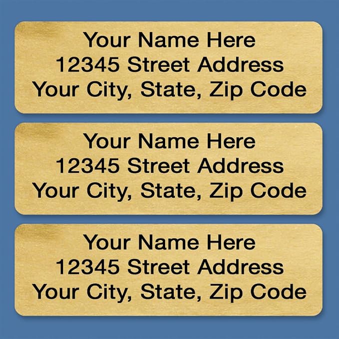 Colorful Images Gold Metallic Foil Rolled Return Address Mailing Labels with Dispenser, Customize with Name & Shipping Address, 500 Self Adhesive, Easy Peel Sticker Label Roll, 3/4" x 2 1/2"