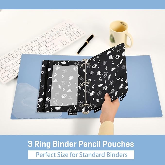 Halloween Ghost Gothic Pencil Pouches for 3 Ring Binder, Zipper Binder Pencil Case, 2 Pack Clear Window Case Bag for Office Organizers