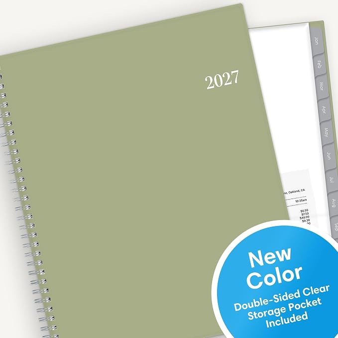 Blue Sky 2027 Weekly & Monthly Planner, 8.5"x11", Enterprise Sage Green | January 2027 - December 2027, Flexible Cover, Durable Twin Wire Binding, Laminated Tabs, Storage Pocket