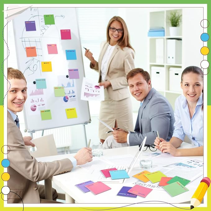 Yinder 24 Pcs Inspirational Sticky Notes, Back to School Supplies, Cute Motivational Sticky Notes Pad Employee Appreciation Gifts Bulk for Teacher Coworker Office 3 x 3'' (Motivational,Bright Color)