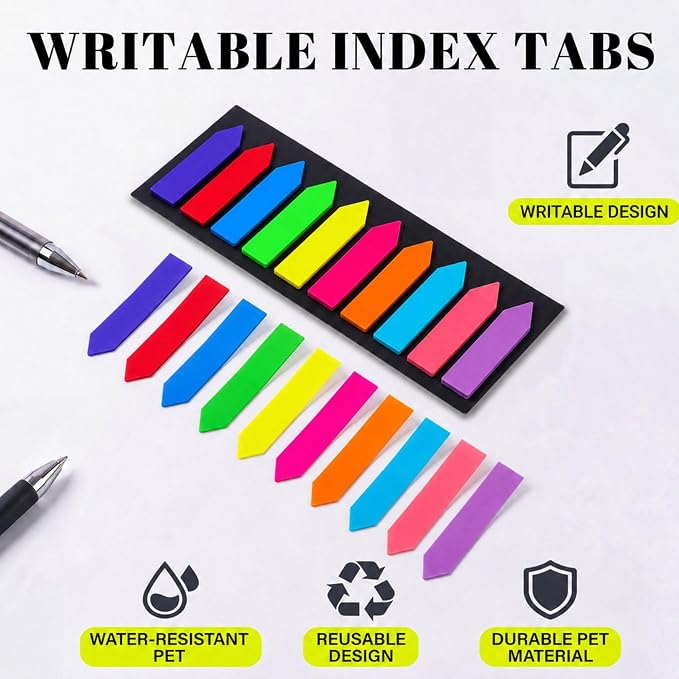 Ericter Arrow Sticky Tabs 1200 PCS Neon Colors, Book Annotation Tabs Writable, Bright Sticky Flags Page Markers, Translucent Sticky Notes for Books, Study Office Supplies, Sticky Bookmarks