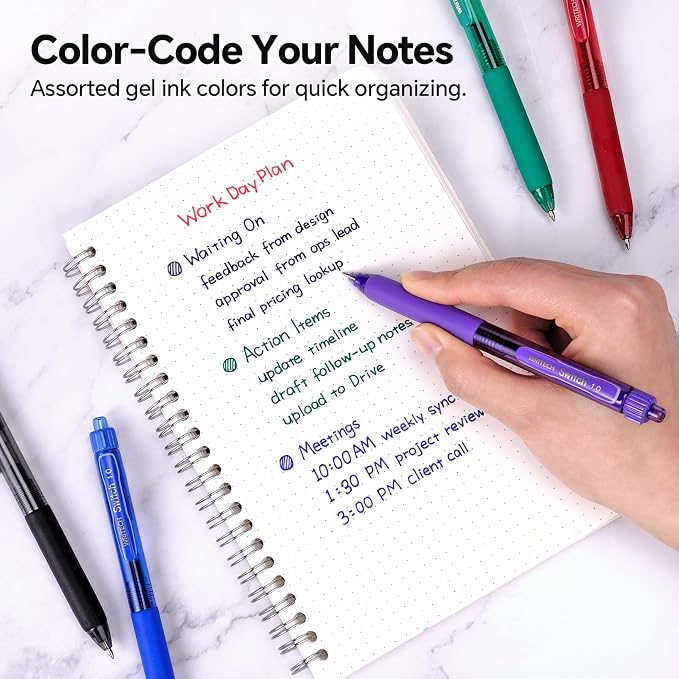 WRITECH Colored Gel Pens 1.0mm: Switch Silent Click Mode for Quiet or Click Feedback Smooth Writing Quick Dry Ink Bold Point for Note Taking Color Coding Journaling School Office Study.
