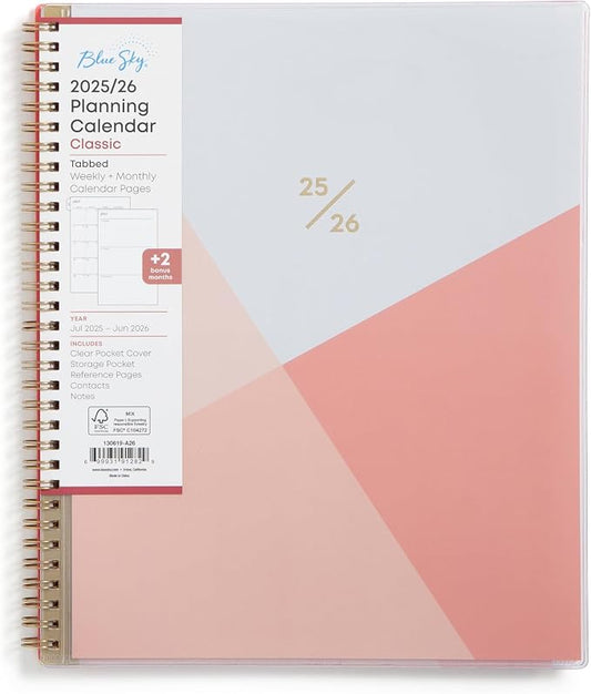 Blue Sky 2025-2026 Weekly & Monthly Academic Planner, 8.5"x11", Cali Pink | July 2025 - June 2026, Flexible Pocket Cover, Wirebound, Storage Pocket, Academic Year