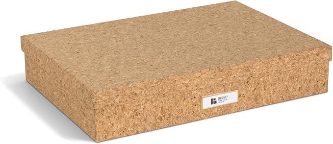 BIGSO SVERKER A3 Document Box - Storage Box with Lid and Handle - Desk Tray for Documents, Sketches & Documents - Archive Box Made of Recycled Fibreboard and Paper - Cork