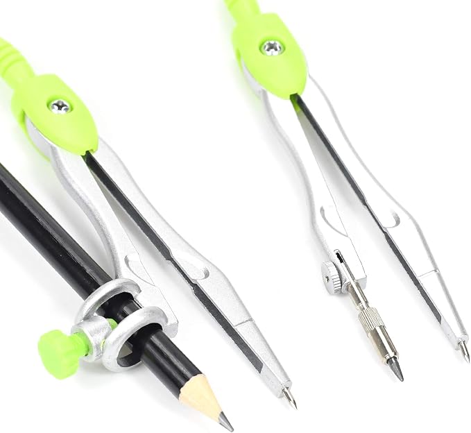 Unjoo Geometry Set 10 Pcs Student Supplies, Protractor and Compass (Green） | Shatterproof Storage Box,Rulers,Protractor,Compass,Eraser,Pencil Sharpener,Lead Refills,Pencil,for Classroom, Back to School