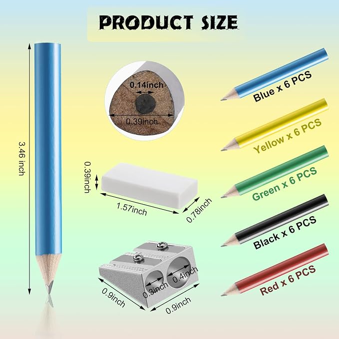 Marspark 30 Pcs Short Triangular Fat Pencils Bulk First Day of School 3.5 Inch Wooden Jumbo Pencils with Sharpener and 2 Erasers for Preschoolers, Kindergarten, Toddlers, Beginners(Vivid Colors)