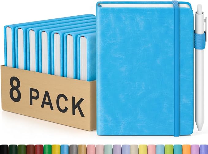 Pocket Small Notebook Journals, 8 Pack ( Ocean Blue) Mini Notebook 3.7x5.7 Journaling Notebooks for Women Men, Hardcover Lined Note Pads with Pens for Work, Business, Travel Journal, Office Supplies