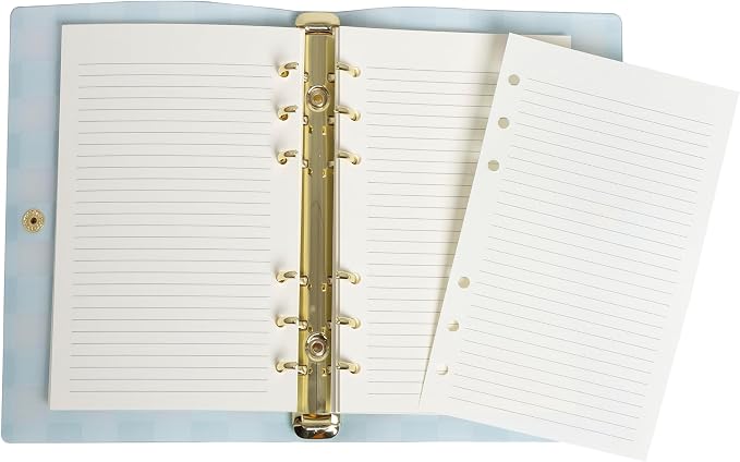 Pearhead Blue Gingham 5x7 Binder Journal with Snap Closure – 1 Inch Round Ring 6 Ring Refillable Notebook – 100 Lined College Ruled Pages, Thick 100 GSM Paper – Small PVC Planner Organizer, Journal Gift For Women