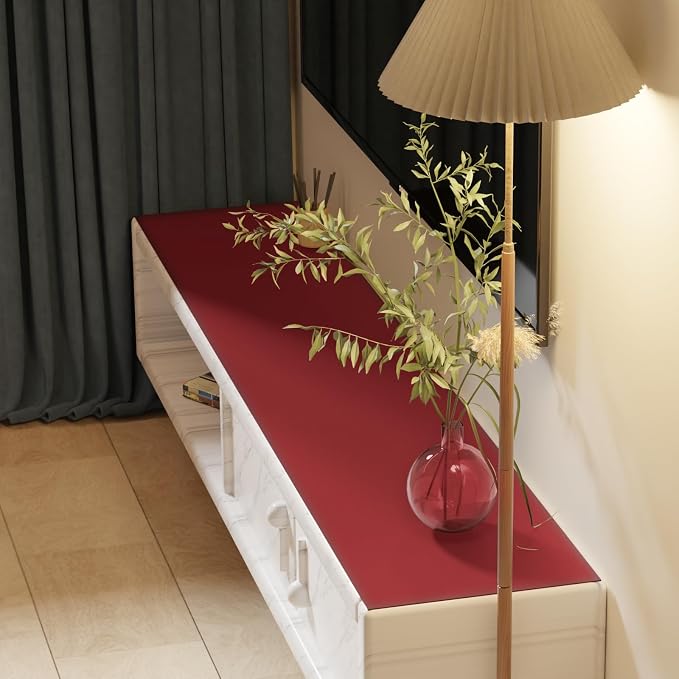 Leather Desk Mat,1.8mm Thick,16x60 Inch Desk Cover,Desk Protector Mat,Dresser Cover Top,Faux Leather Table Cover,Side Table Cover,Office Desk Cover,Office Table Cover(Black+Wine Red,16x60)