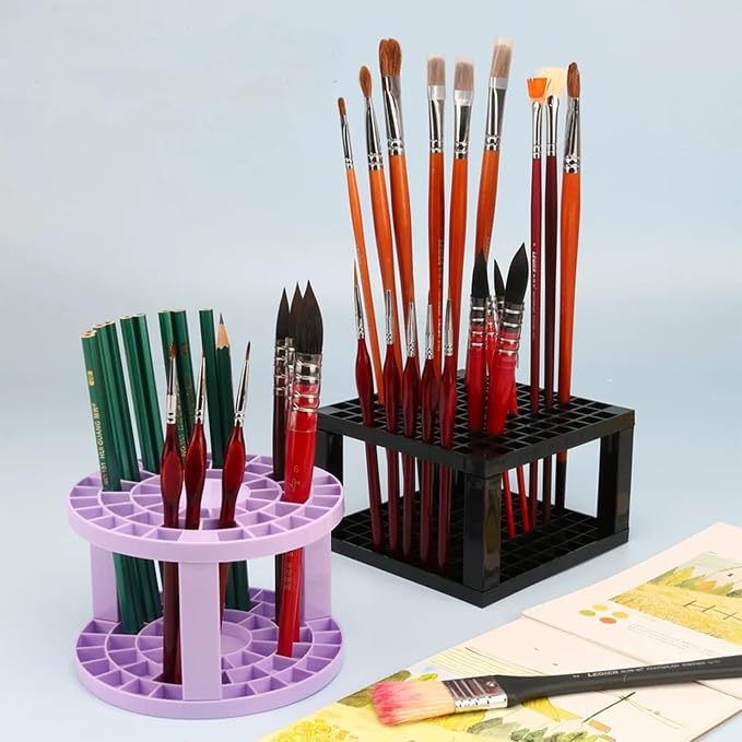 Feadily 49 Hole Paint Brush Holder, Paint Brush Holder for Artist, Desk Organizer for Colored Pencils, Markers (Black)