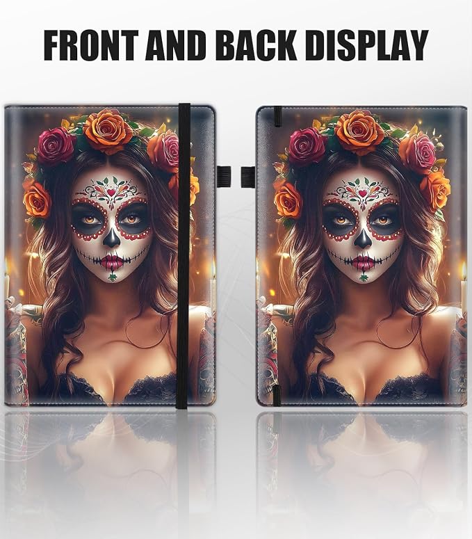 Hardcover Executive Notebooks, A5 PU Leather Lined Journal Notebook, 200 Pages Thick Paper Subject Notebooks for School,Work,Home Writing Business Notebook，Day of The Dead Sugar Skull Woman