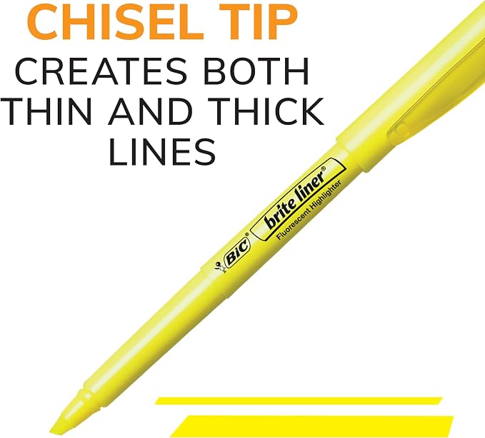 BIC Brite Liner Highlighters, Chisel Tip, School Supplies for Students and Teachers, Ideal for Notes, Textbooks, and Classroom Use, 5-Count Pack in Assorted Colors