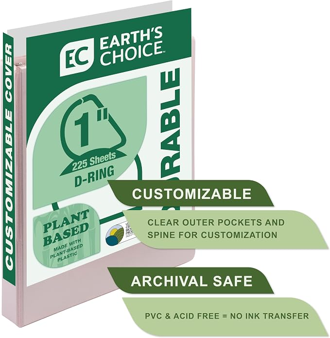 Samsill Plant-Based 1 Inch Durable D-Ring, View Binder, Eco-Friendly, USDA Certified Biobased, 12 Pack, Boho Assortment