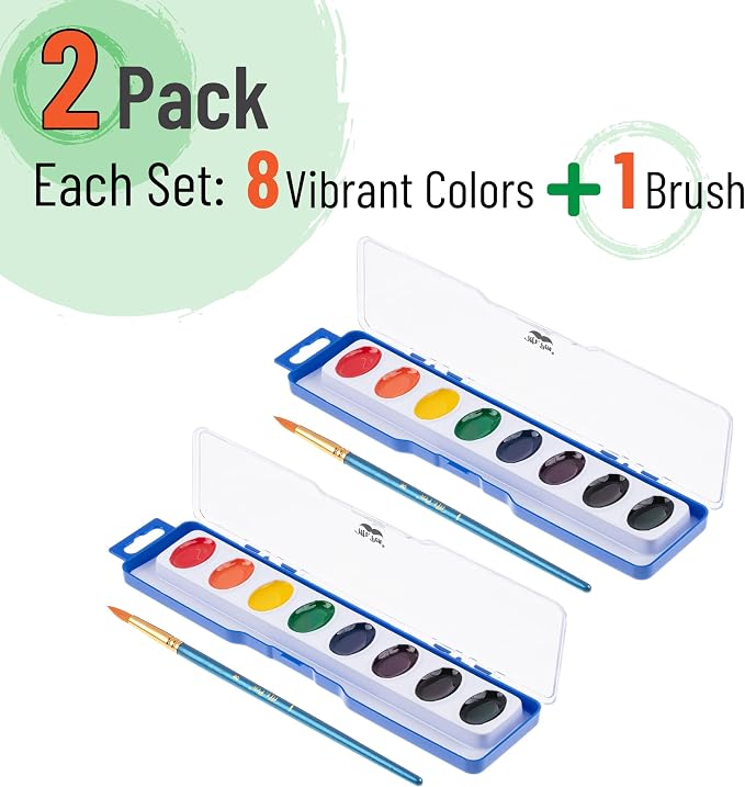 Mr. Pen- Washable Watercolors, 2 Pack, 8 Colors with Paint Brush | Safe & Non-toxic, Water Color Painting Kids, Watercolor Paint Set for Kids and Adults, Children, Students & Beginners