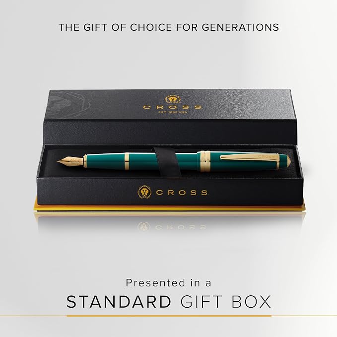 Cross Bailey Light Refillable Fountain Presented in a Everyday Gift Box - Medium Point, Black Ink, Polished Green