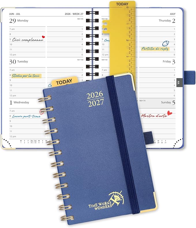 POPRUN Pocket Calendar 2026-2027,6.5" x 3.5" Pocket Planner | Jul 2026-Jan 2027 Small Planner for Purse,Inner-Pocket Weekly Planners with Hardcover, Tabs, Ruler, Pen Loop- Navy Blue