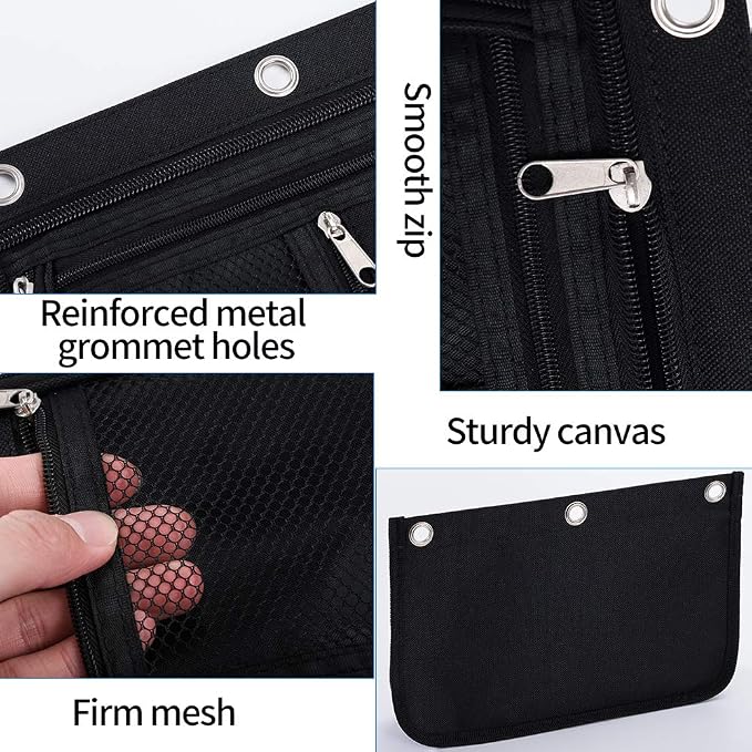 Sooez Pencil Pouch for Binder, Expandable Zipper Pencil Pouch, Fabric Pencil Pouches Binder Pockets, Large Capacity Binder Pouch, Pencil Case, 3 Ring, Black, 2 Pack-Grey & Pink