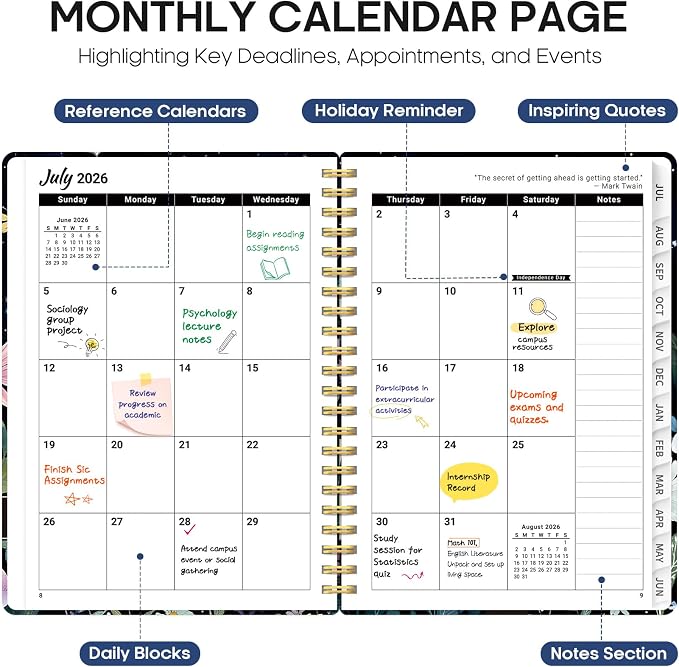 Planner 2026-2027, Academic Year Monthly and Weekly Calendar Planner, Jul 2026 - Jun 2027, Hardcover Teacher Student Planning Agenda book with Tabs, Perfect for School Office Supplies, 6.3" x 8.5" - Celestial