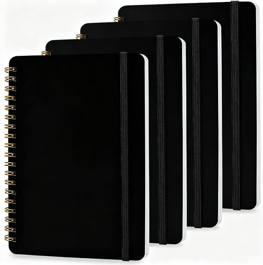 4 PCS Spiral Notebook, Spiral Journal Notebook, Notebooks for Work, Note Taking, School, Small Notebooks with Strap, Cute Notebooks for Women (Black)