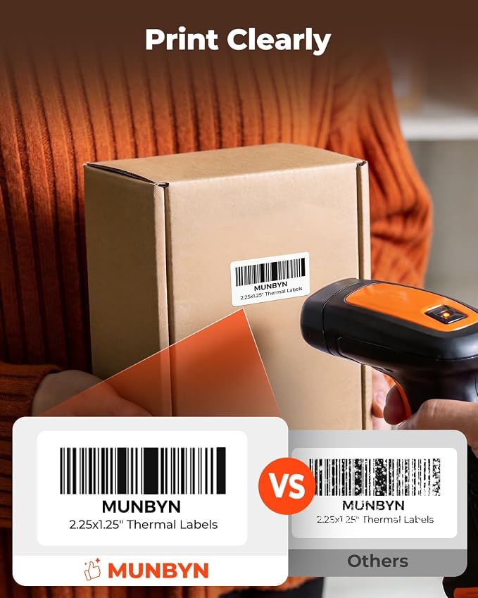 MUNBYN 2.25"x1.25" Thermal Sticker Labels, White Self-Adhesive Barcode Label Paper for Direct Thermal Printer and Business, Multi-Purpose Rectangle Address Shipping Mailing Stickers,1000 Sheets/Roll | Strong Adhesive, Non BPA&BPS for Small Business, Sh...