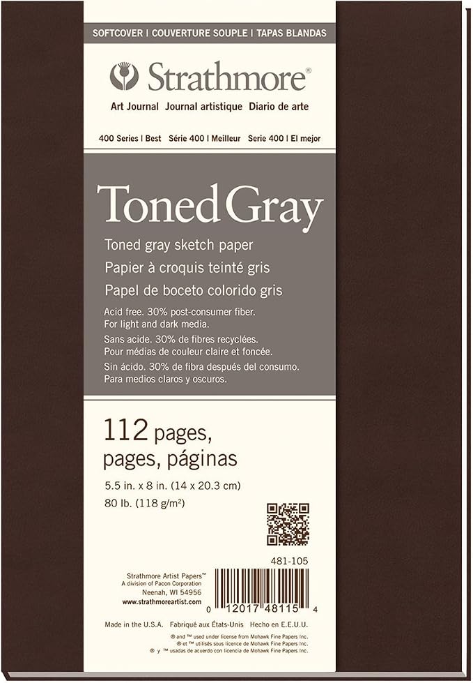 Strathmore 400 Series Softcover Toned Sketch Journal, 80 lb. Paper, 5.5 X 8 inches, Gray, 112 Pages (481-105)