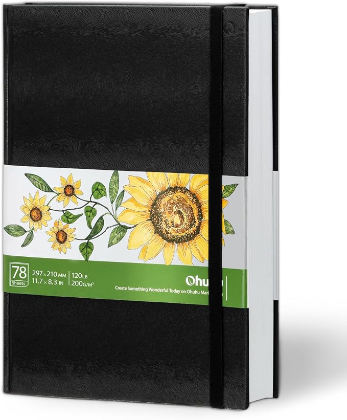 Ohuhu Sketchbook Marker Paper Pad: 8.3"x11.7" Large Art Sketch Book Drawing Papers 78 Sheets/156 Pages 120 LB/200 GSM Hardcover Sketching Books for Alcohol Markers Sketchpad Christmas Gift