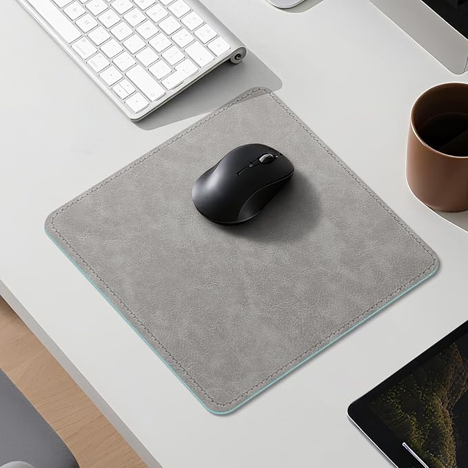 Imitation Crazy Horse Leather Desk Mat - Waterproof Desk Pad - Ideal for Large Mouse Pad and Desk Mats on Top of Desks (Light Gray+Light Blue, 11"*8")