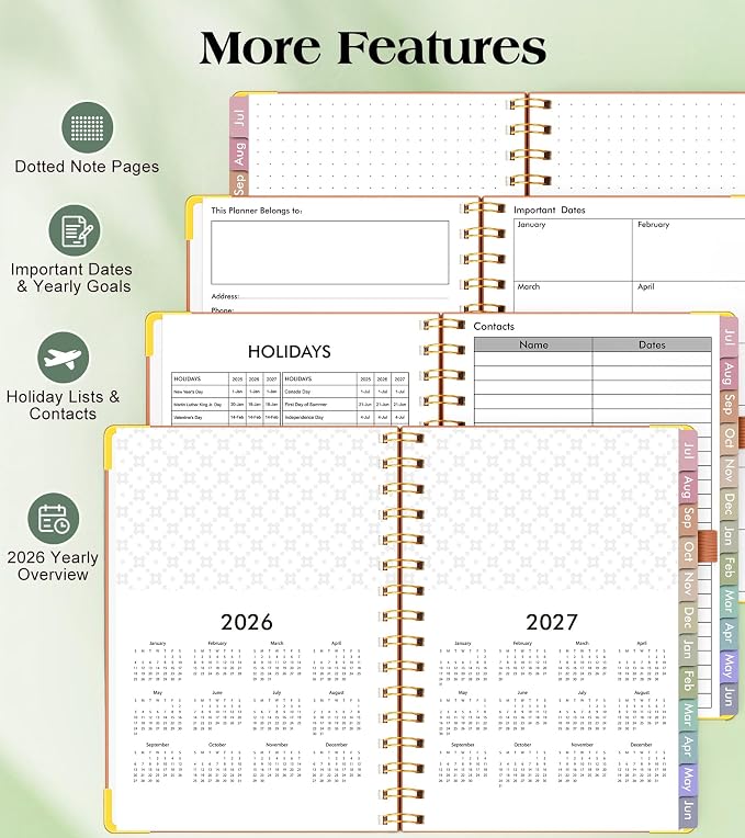 Academic Planner 2026-2027, Hardcover Weekly and Monthly Calendar Planner from July 2026 - June 2027, Daily Agenda Planners with Tabs, College School Organizer for Student Teacher, A4 (8.5" x 11"), Brown
