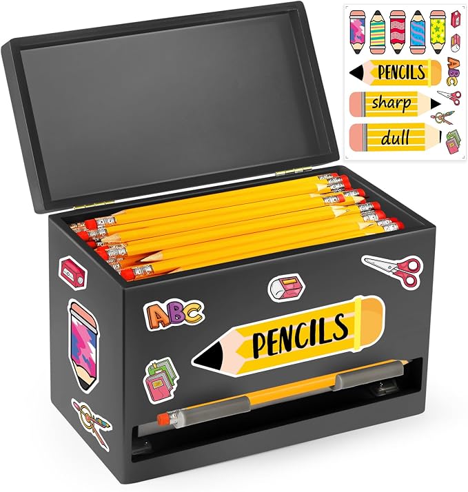 Pencil Dispenser for Classroom, Wooden Pencil Holder, Classroom Teacher Must Have, Pencils Straws Organization & Storage for Classroom Office Kitchen Restaurant (black)