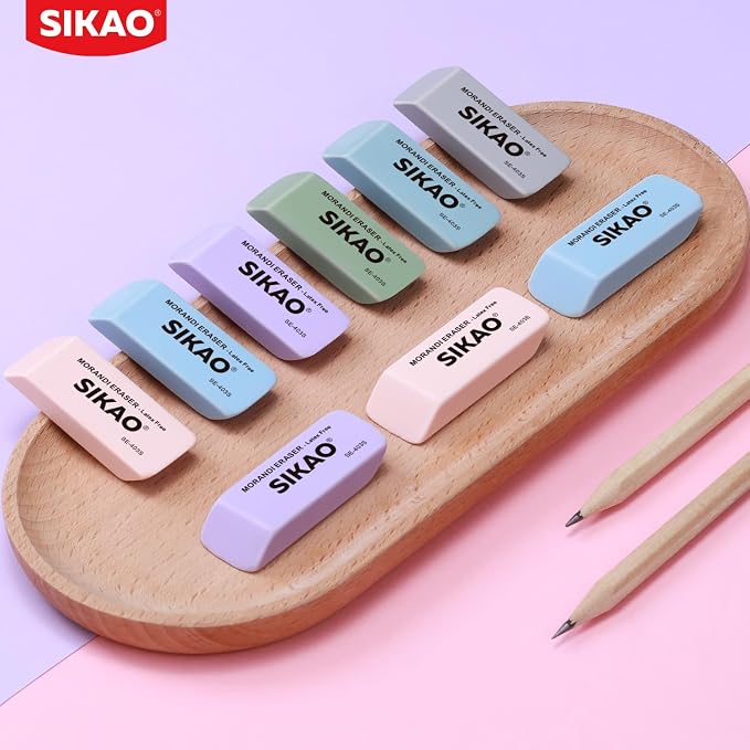 Morandi Erasers, 6 Pack Pencil Erasers | Aesthetic Pastel Beveled Rubber Erasers, Latex-Free & Smudge-Free for School Supplies, Classroom & Daily Writing