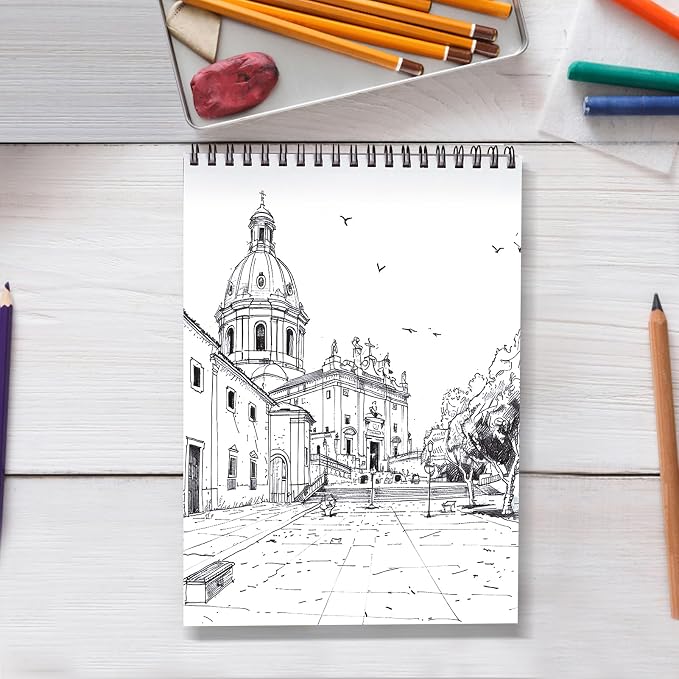 Crehatos 9" x 12" Sketch Book 100 Sheets Each, 2 Pack | Top Spiral Bound Sketch Pad, 68lb/100gsm Drawing Paper for Dry Media