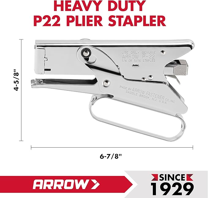 Arrow Fastener P22 Heavy Duty Handheld Plier Stapler for Crafts, Office, and Insulation, Uses 1/4-Inch and 5/16-Inch Staples