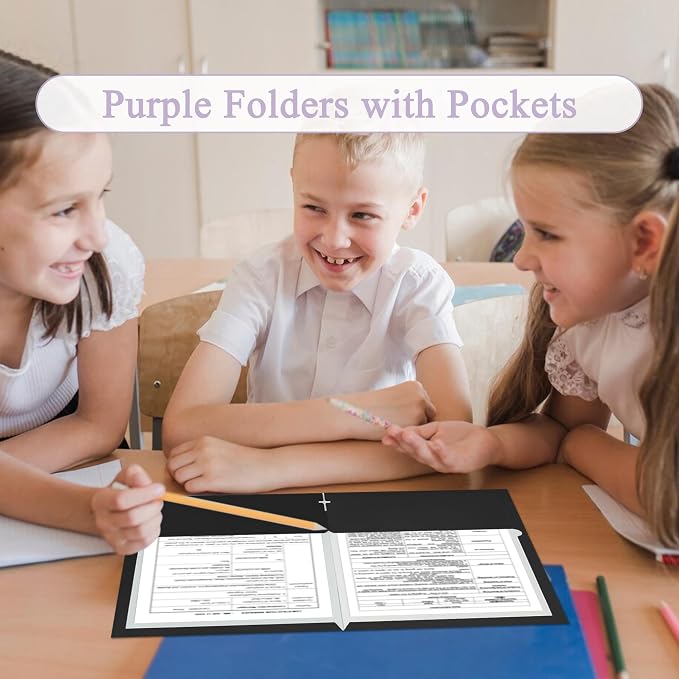 Zzrywuty File folders with Pockets,Black Two folders for documents,100 Pack Paper Folders with Card Slot,Letter Size,School Students,Business,Home and Office Workers