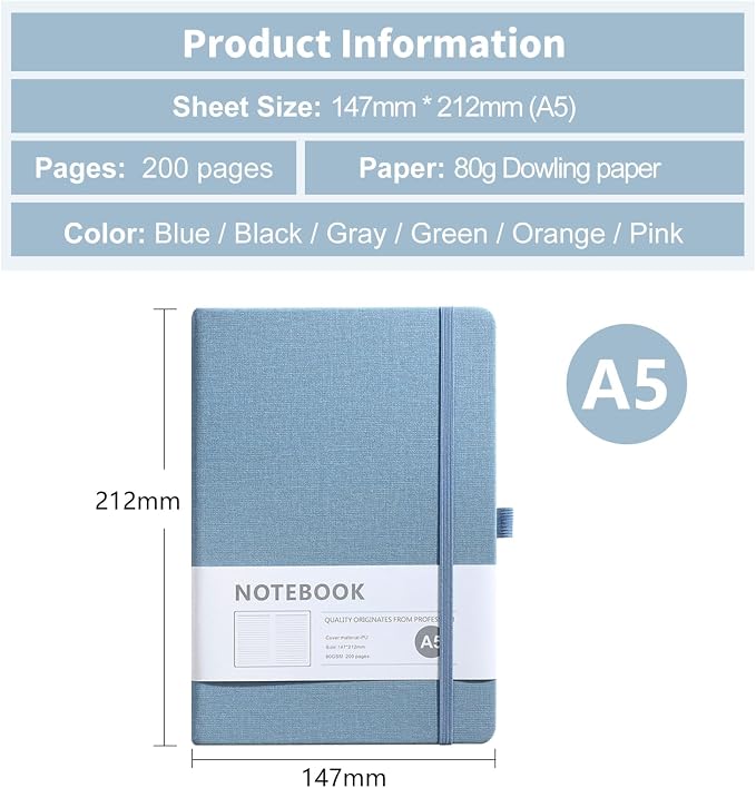 Custom Notebook and Personalized Ballpoint Pen Set, Customizable A5 Journal with Personalized Engraved Logo/Text/Image, 192 Pages, 8.3 x 5.8 Inches, Blue