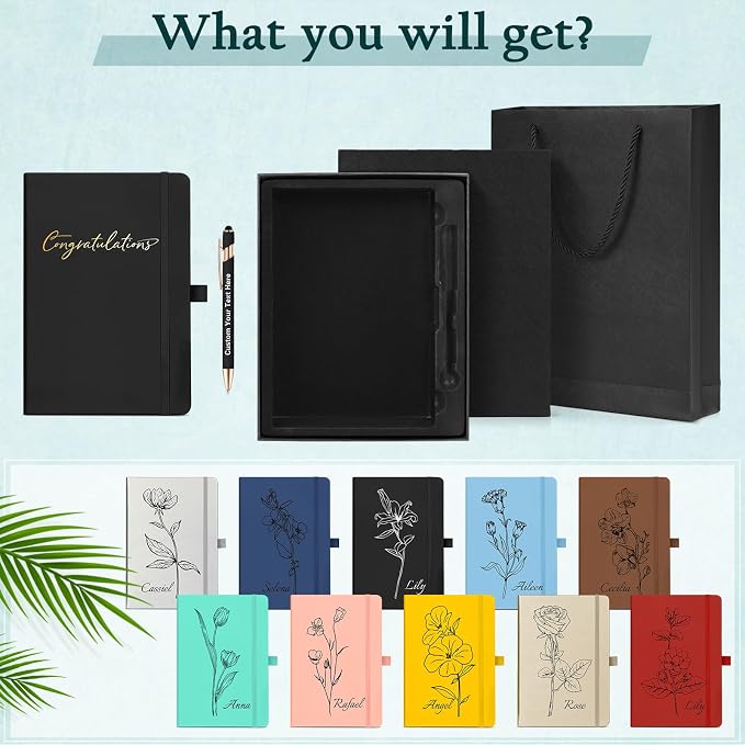 Personalized Journal Set Custom A5 Notebook & Pen with Gift Box, Black