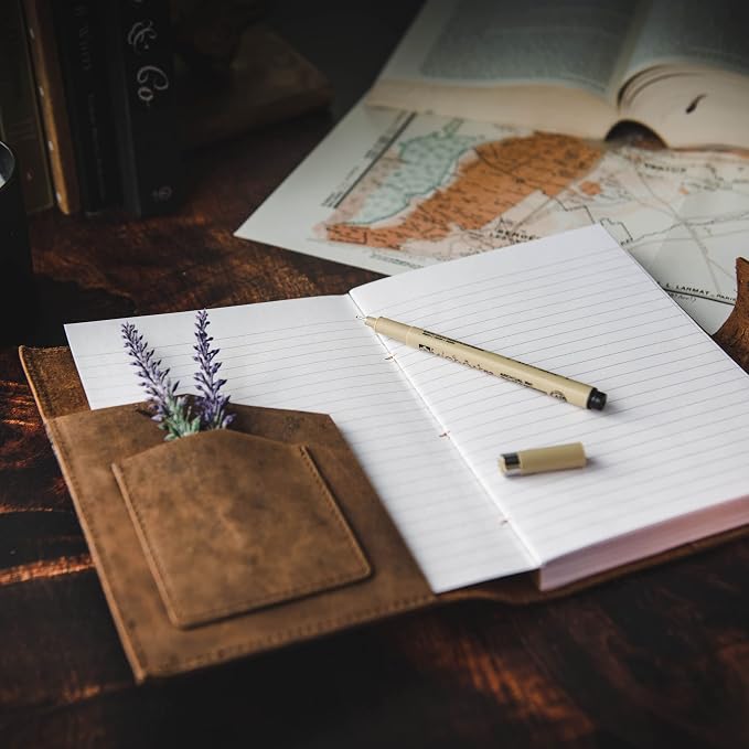 Modest Goods Refillable Leather Journal | Premium Lined A5 Notebook Cover | 200 Ruled Writing Pages | Card Holder Slot | Leather Bound Journals for Men & Women, Best Gift Travel Diary, Cool Planner