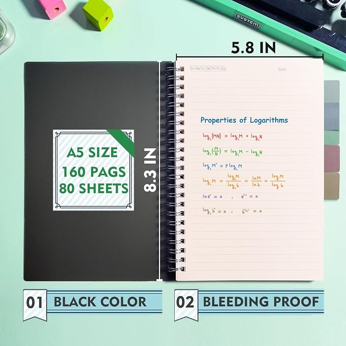 OWSC 1 Pack College Ruled Spiral Notebook Notebooks for Work A5 Lined Black | 5.9 x 8.3 IN Notebooks College Ruled for Note Taking, School and Journal with 80 Sheets/160 Pages 110 GSM Thick Papers