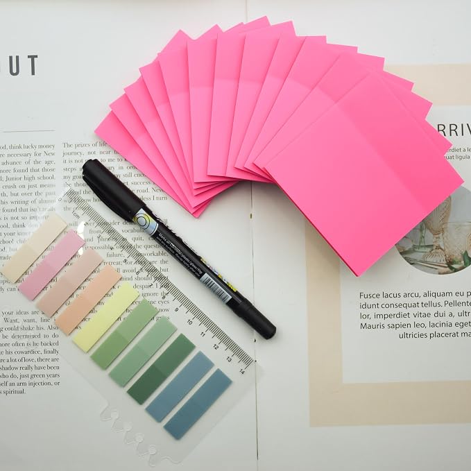 YOUDEFUL 800Pcs Transparent Sticky Notes, Bright Rose Red Clear Sticky Notes, 3"x3" Waterproof Translucent Sticky Note Pads, Index Tabs, Clear Post it Notes for Bible Study, See Through Sticky Notes