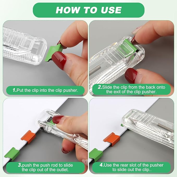 3 Pcs Handheld Paper Clam Clip Dispensers with 100Pcs Reusable Paper Clam Clip Refill, Portable Binder Clipstapler for Organizing Files and Documents
