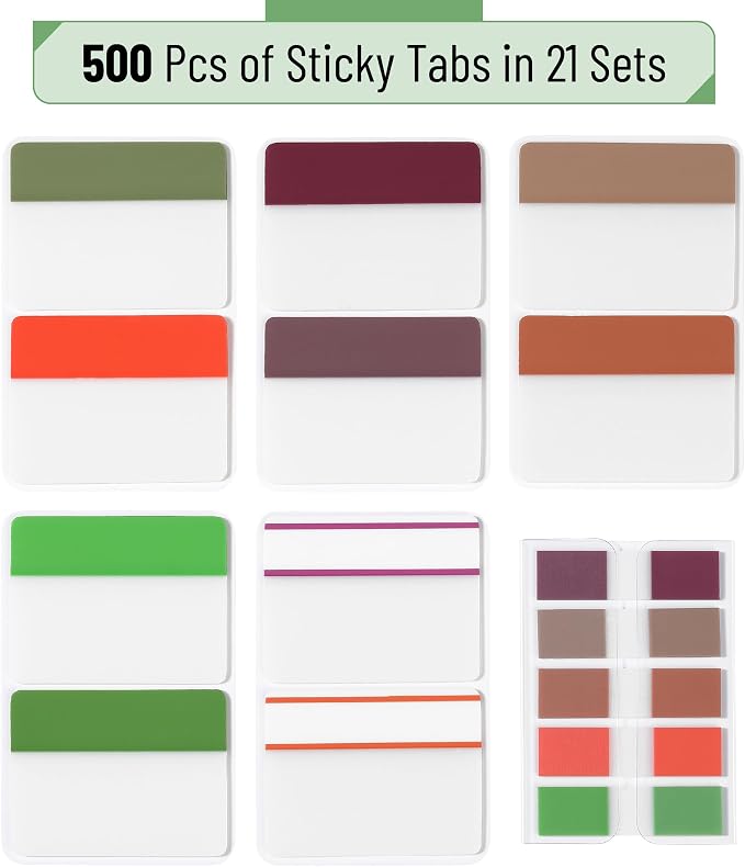 Mr. Pen- Sticky Index Tabs, 500 Pcs, 21 Sets, Colorful | Writable Colored Pages Markers Labels for Reading Notes, Books, Binders, Notebook, Folders and Classify Files