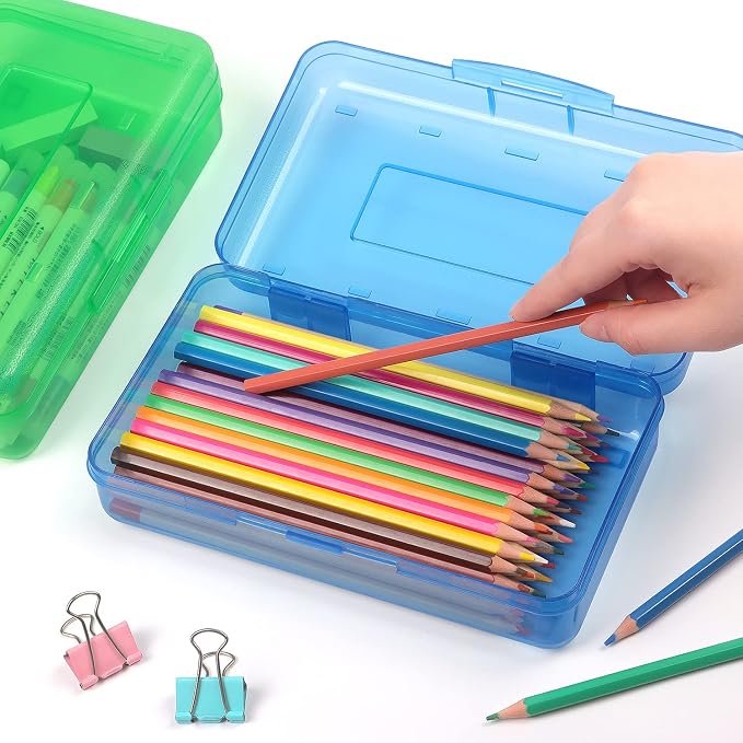 Tamaki 1 Pack Plastic Pencil Box Large Capacity, Blue | Clear Boxes with Snap-tight Lid Stackable Design and Stylish Office Supplies Storage Organizer
