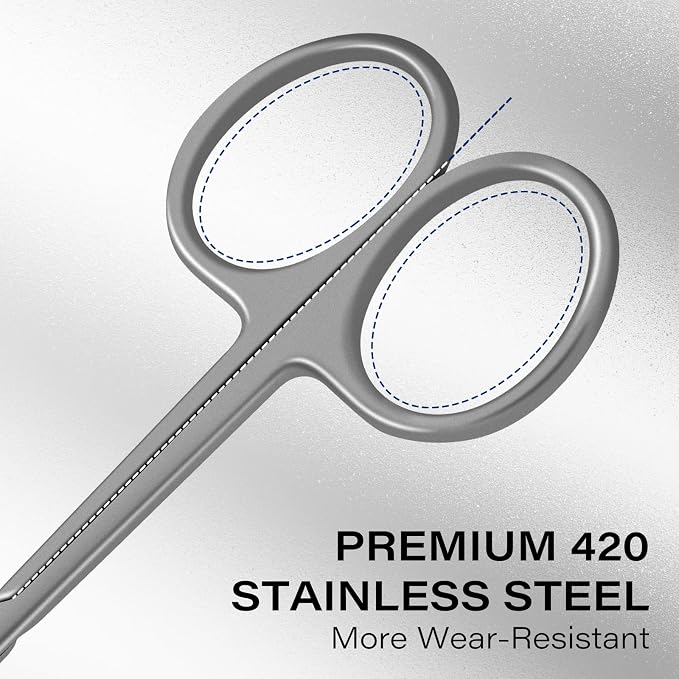 Cuticle Scissors Extra Fine Curved, Professional Russian Style | Stainless Steel, High Precision, Pointed Tip Grooming Scissors, for Dead Skin; Eyebrows; Eyelash, Leather Case, Matte Silver