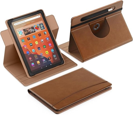 MoKo for Universal 11 inch Android Tablet Case with Pen Holder, Brown | Fits All 9.6-11 inch Tablets, Slim 360 Degree Rotating Cover, Multi-Angle Stand, Front Pocket, No fit iPad/NO back opening