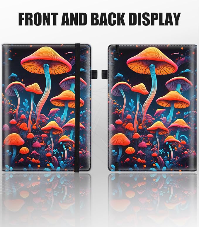 Hardcover Executive Notebooks, A5 PU Leather Lined Journal Notebook, 200 Pages Thick Paper Subject Notebooks for School,Work,Home Writing Business Notebook, Diary Book ， Psychedelic Mushrooms