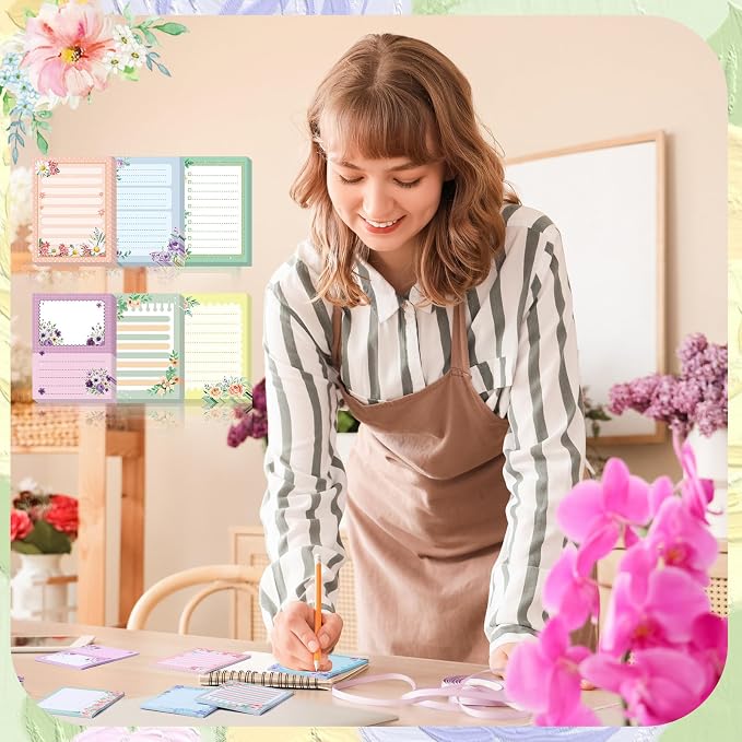 Chiisong 12 Pads Cute Sticky Notes Flower Sticky Notes 3 x 4 Inches Colored Adhesive Memo Reminder Decor Floral Memo Pads Flower Notepads for Journal Office Birthday Gifts